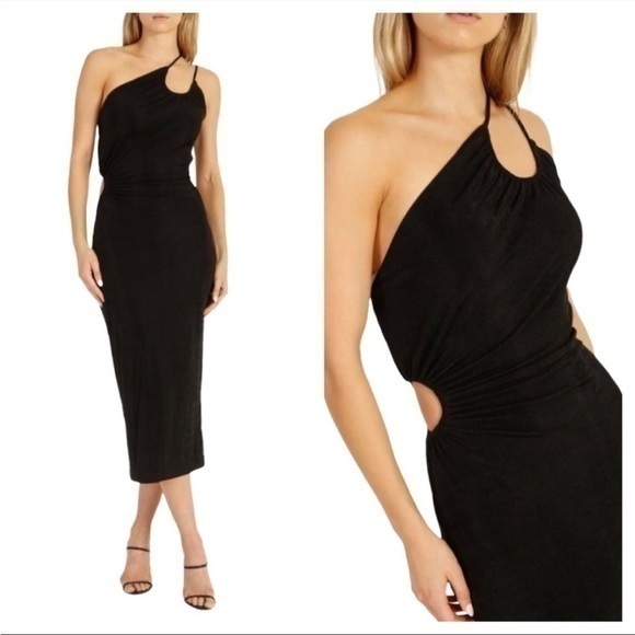 Misha Black Vanina One-Shoulder Midi Dress